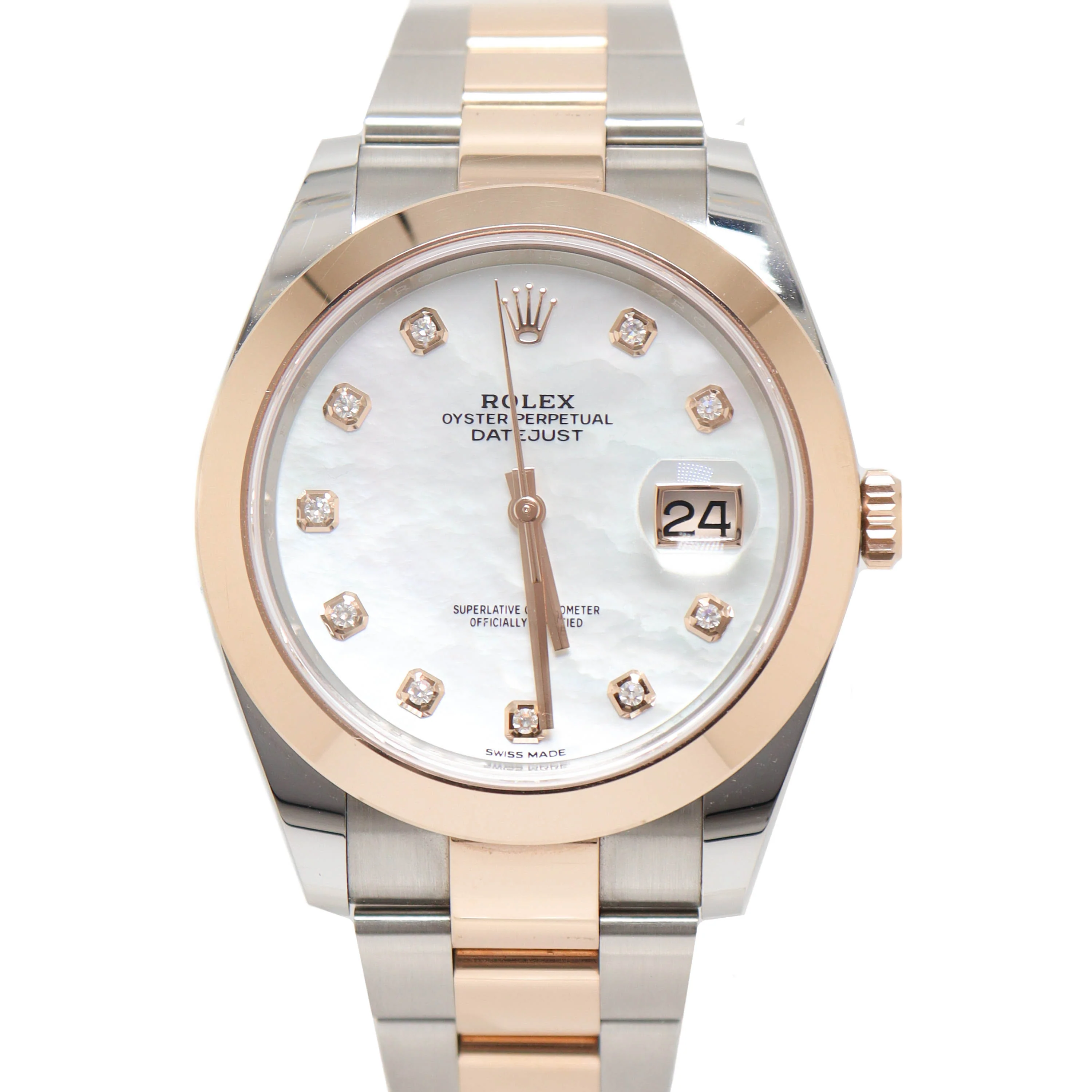 Rolex Men's Datejust Everose & Stainless Steel 41mm White MOP Diamond Dial Watch Reference# 539G80F5