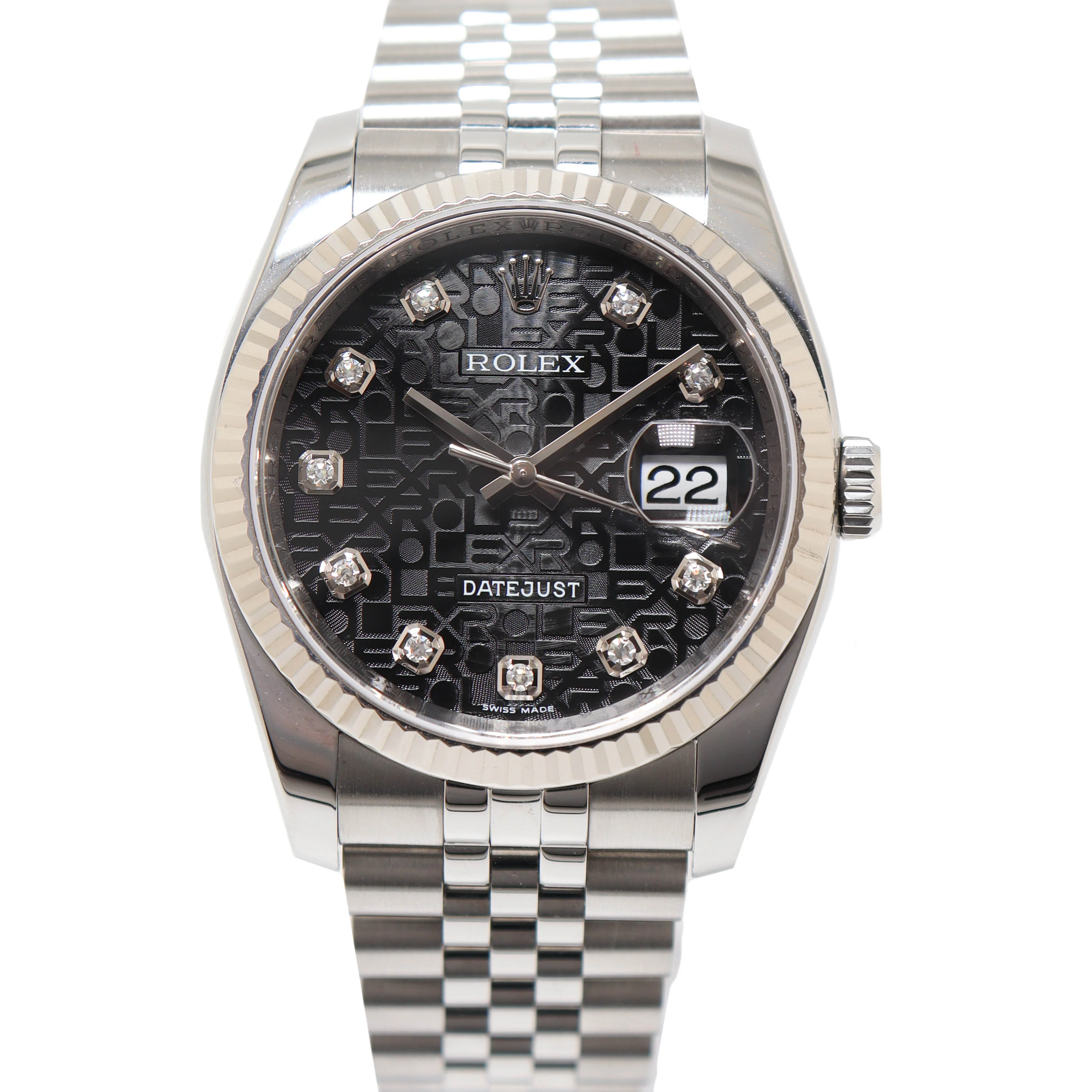 Rolex Men's Datejust Stainless Steel 36mm Black Jubilee Diamond Dial Watch Reference# 116234