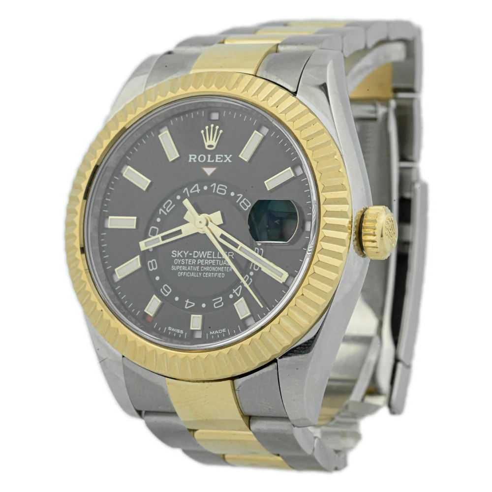 Rolex Men's Sky-Dweller 18K Yellow Gold & Steel 42mm Black Stick Dial Watch Reference# 326933 - Image 2
