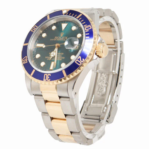 Rolex Men's Submariner Date Yellow Gold & Stainless Steel 40m Custom Dark Teal Dot Dial Watch Reference# 16613 - Image 2