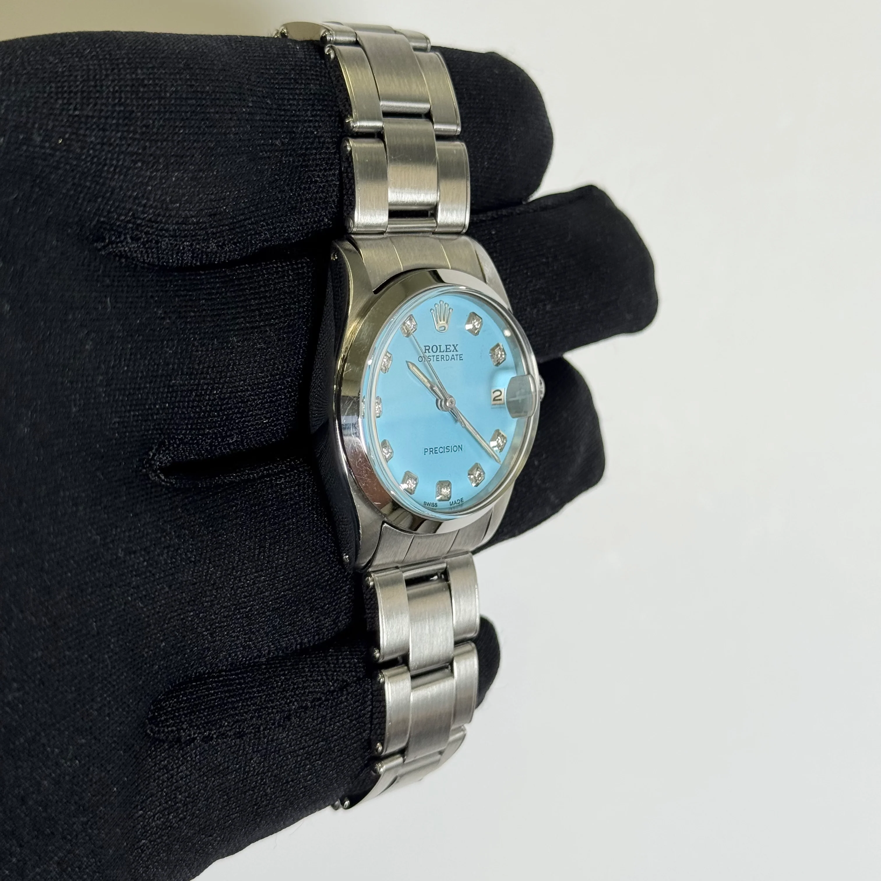 Rolex Oysterdate 31mm Turquoise Dial Watch Ref# 6466 - Image 3