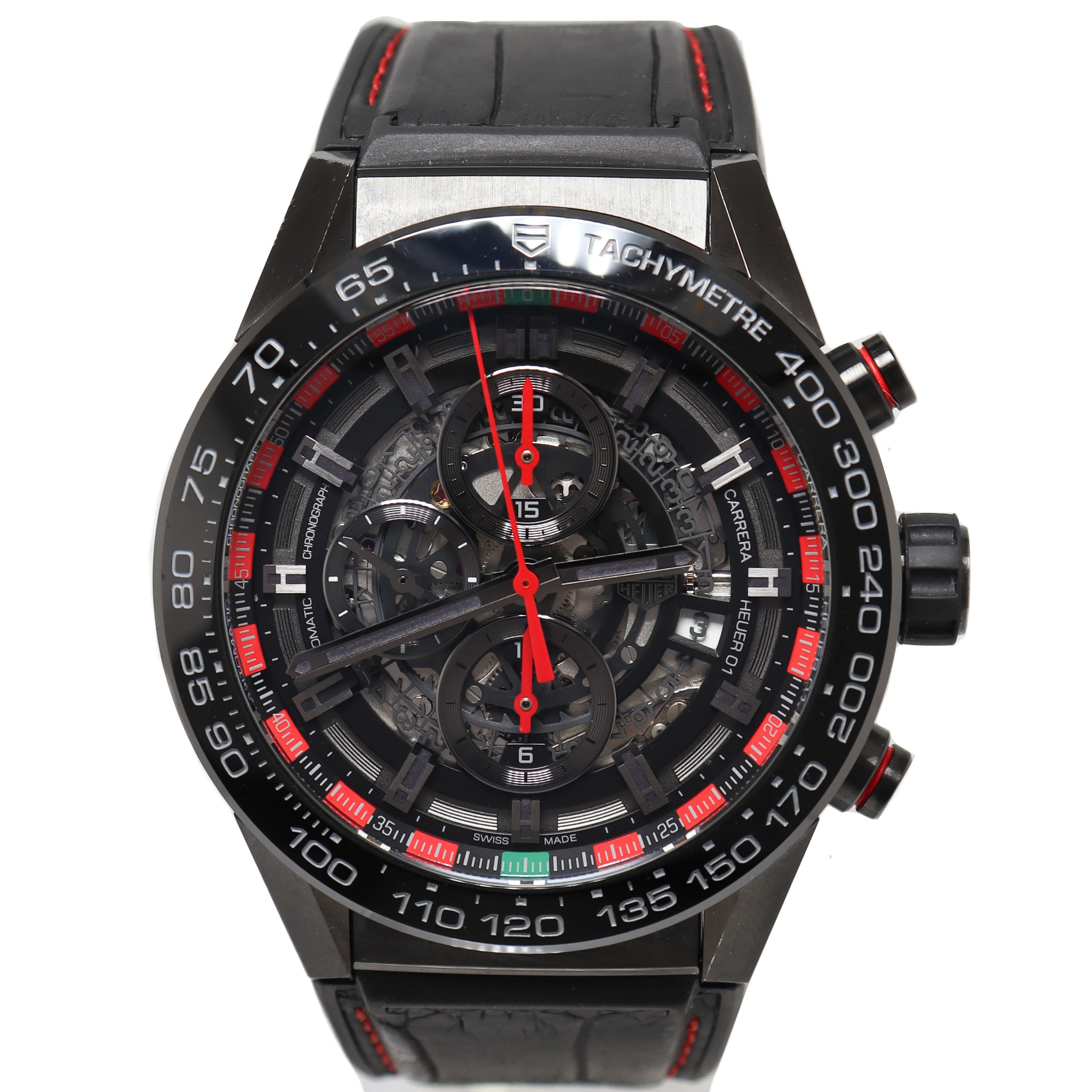 Tag Heuer Mens Carrera Black Stainless Steel 45mm Skeleton Dial Watch Reference# CAR2A1G.FC6400