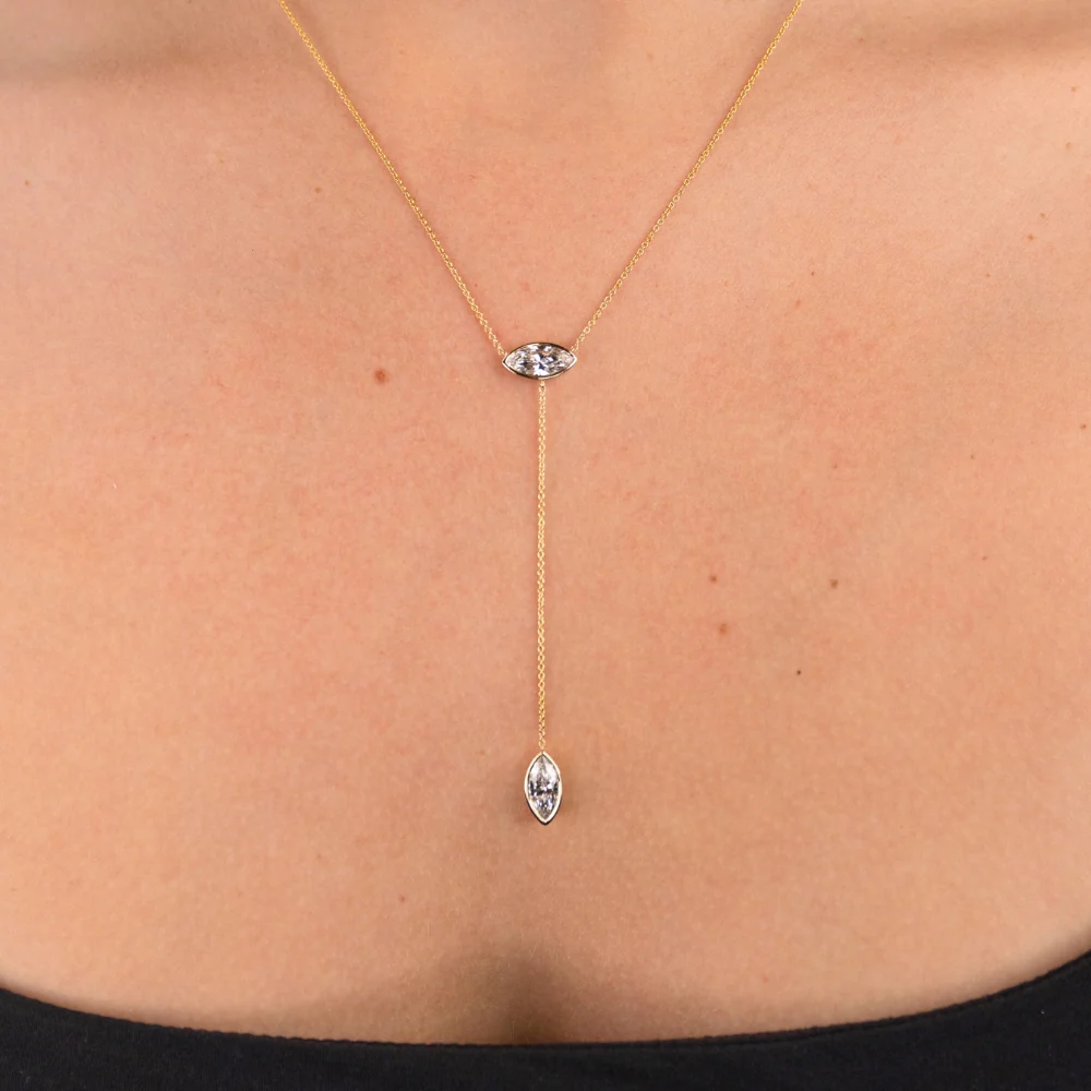 The Double Marquise Lab Diamond Lariat Necklace - Image 2